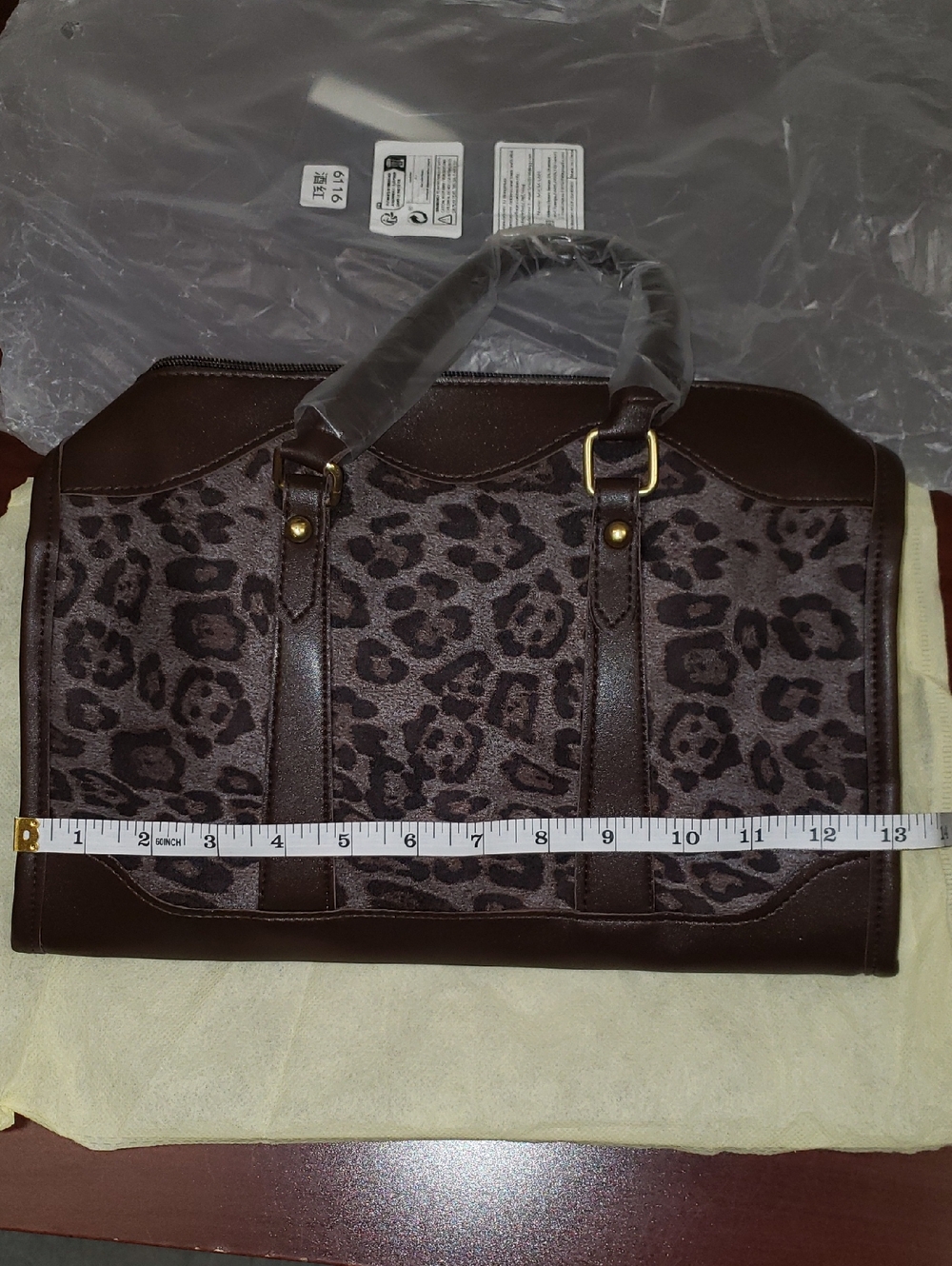 Leopard Print Satchel Handbag in Dark Brown